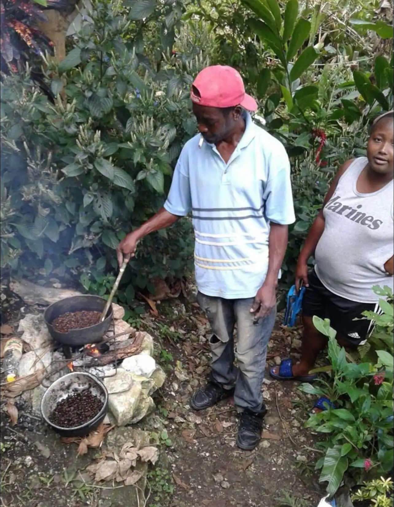 Our late uncle Lee roasting coffee beans with Mel's best friend, Nicki